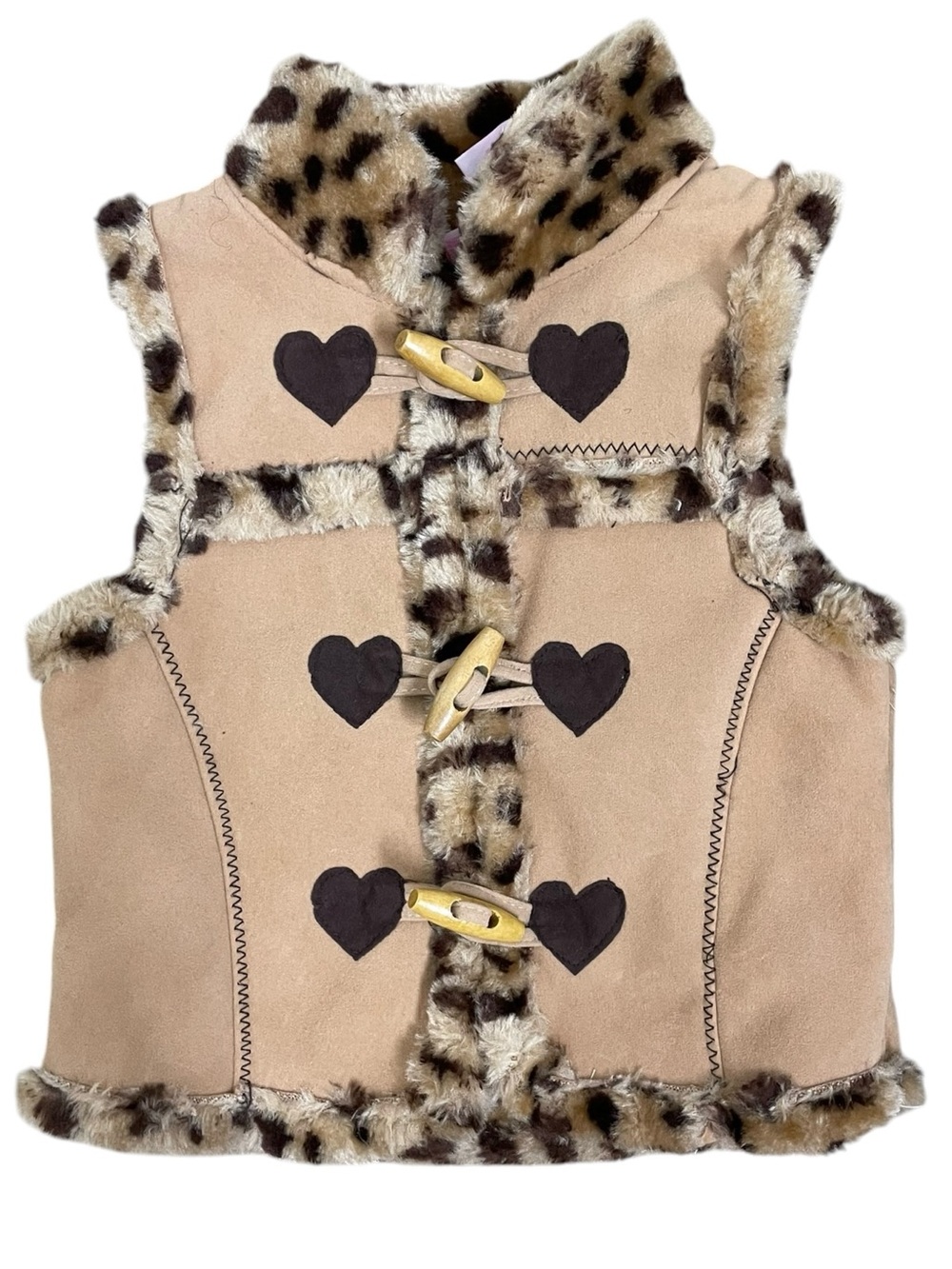Nannette Baby Girls Leopard Faux Fur Vest 6-9M Sherpa Toggle Jacket